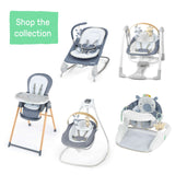 Ingenuity Swing ‘n Go portable baby swing with removable toy bar and plush seat in chambray color