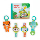 Bright Starts Adventure Safari Bus 5-Piece Gift Set, On-the-Go Baby Toys, Unisex, 0-6 Months+