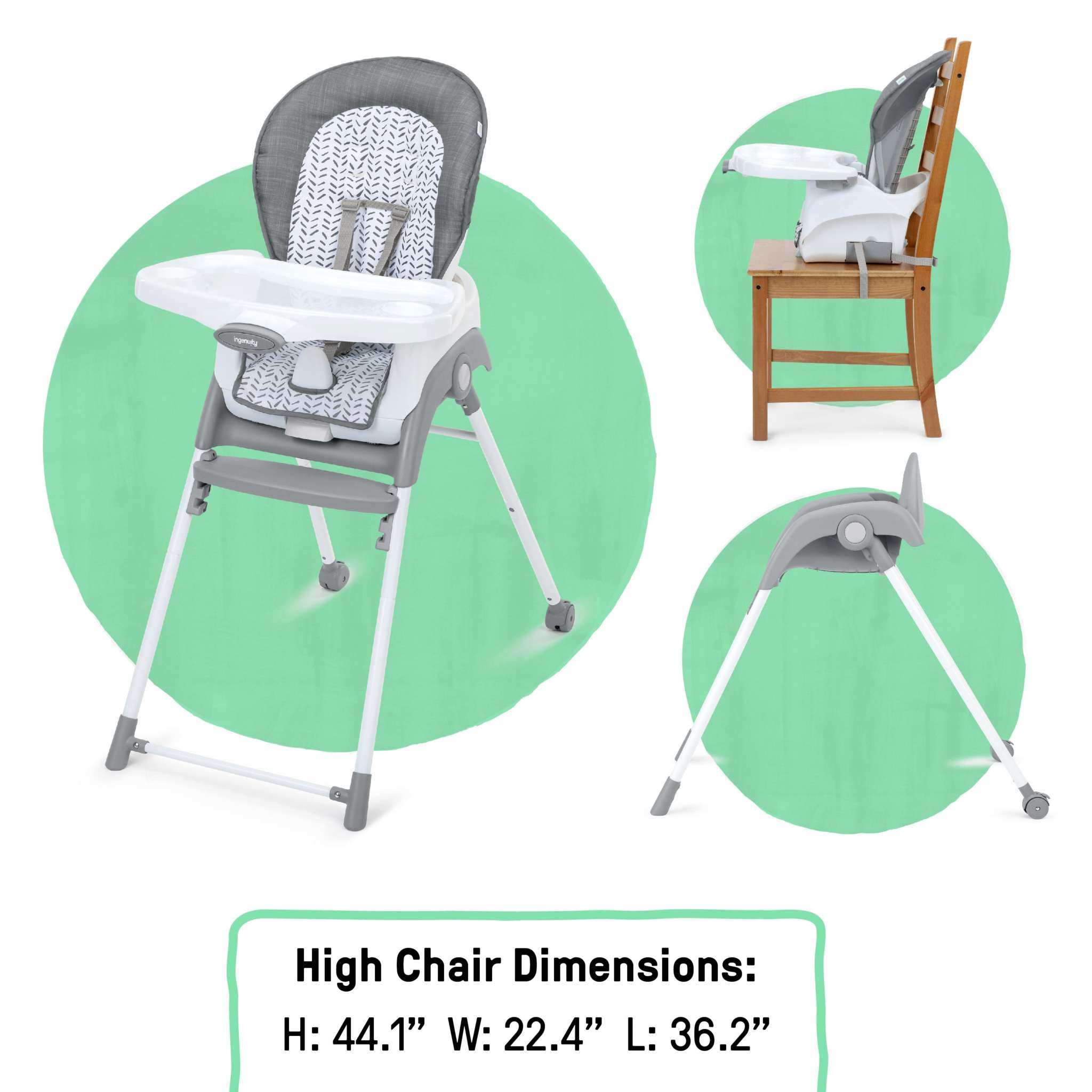 Ingenuity Trio Foldaway foldable 6-in-1 baby high chair in kitchen