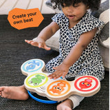 Baby Einstein Magic Touch Drums wooden musical toy with Montessori-inspired design and volume control buttons