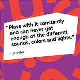 Baby playing with Discovering Music Activity Table featuring piano, drum, guitar, and French horn for musical learning and play