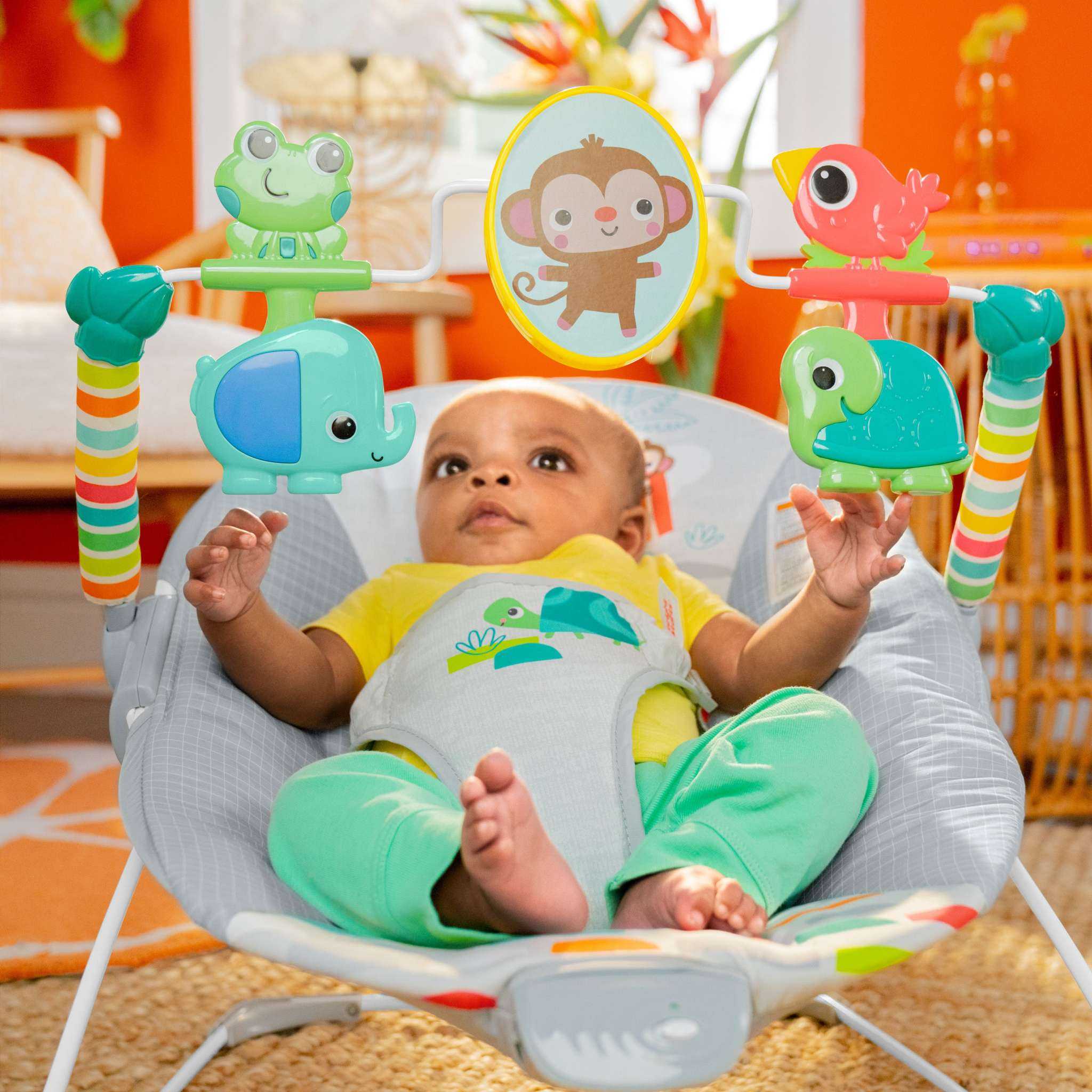 baby in a playful paradise vibrating bouncer