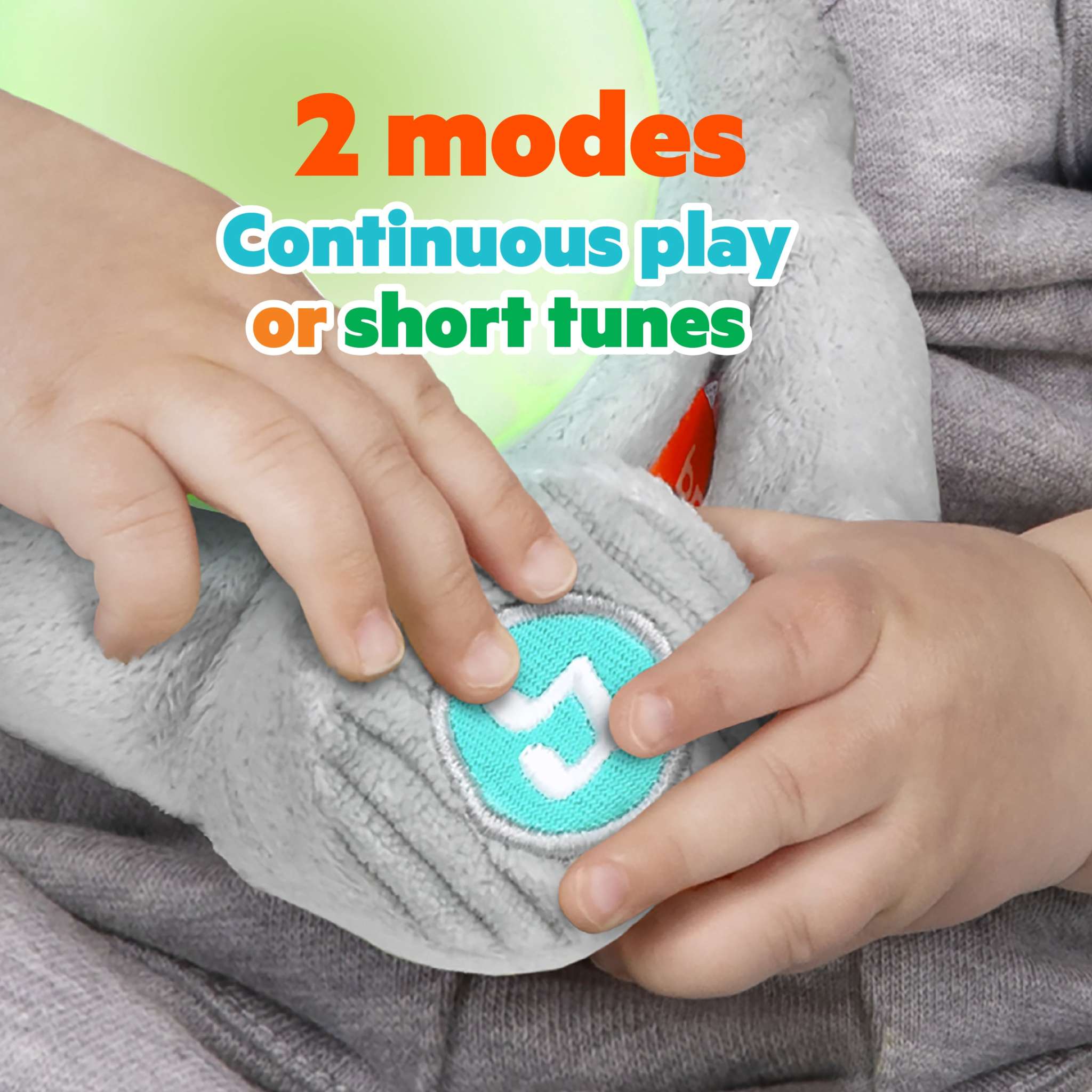 Hug-a-bye Baby soft elephant toy with light-up belly and soothing melodies for infants