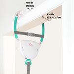 Bright Starts Playful Parade Door Jumper hanging in doorway with baby bouncing and playing