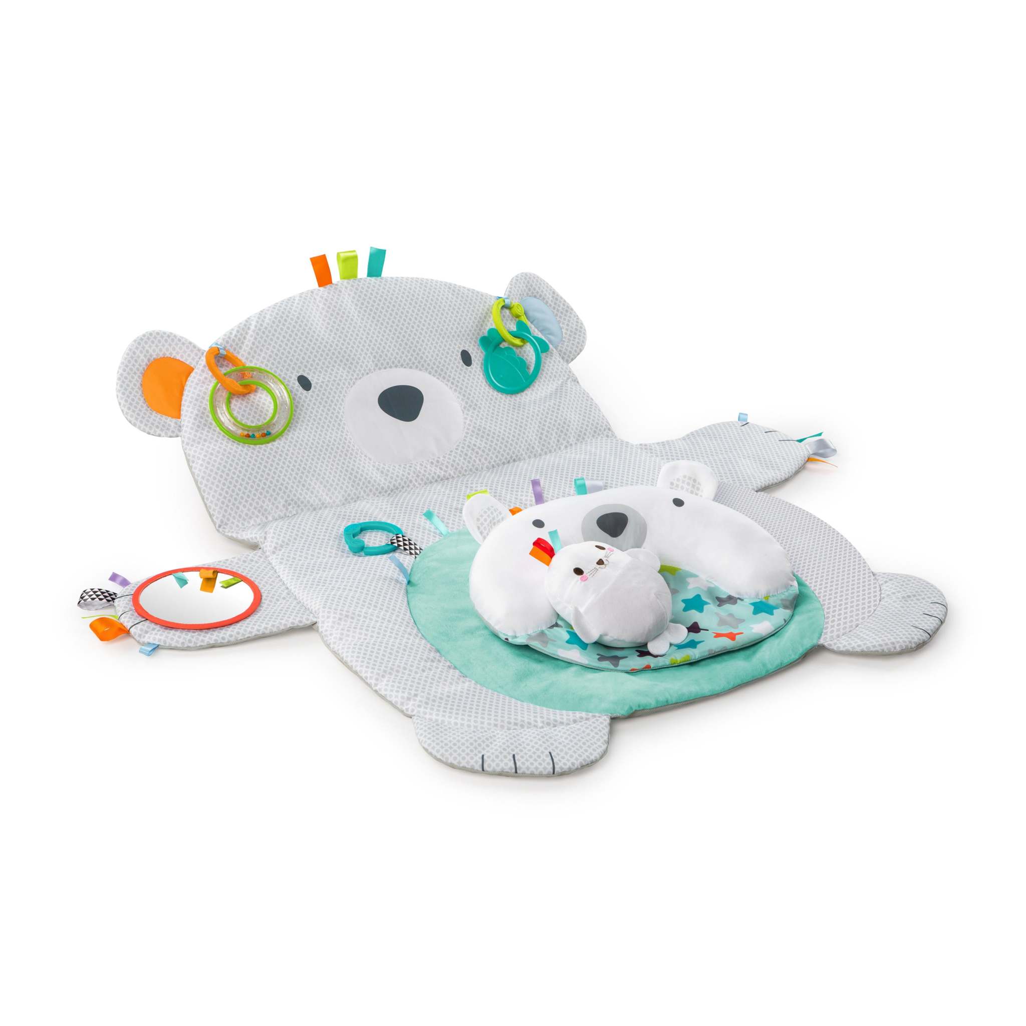 Bright Starts Polar Bear Tummy Time Prop & Play mat with detachable toys and prop pillow for baby development