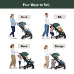 Ingenuity 3D Travelmate Pro compact travel stroller with ride-on board and canopy