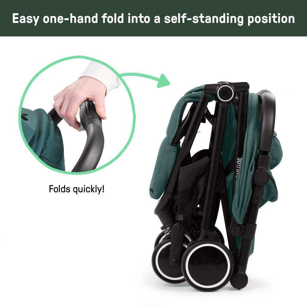 Ingenuity 3D Travelmate Pro compact travel stroller with ride-on board and canopy