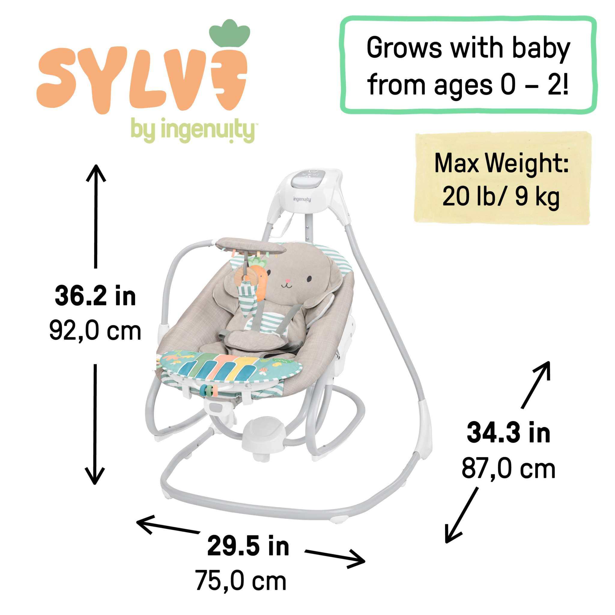 Ingenuity 4-in-1 baby swing and rocker with piano playtime