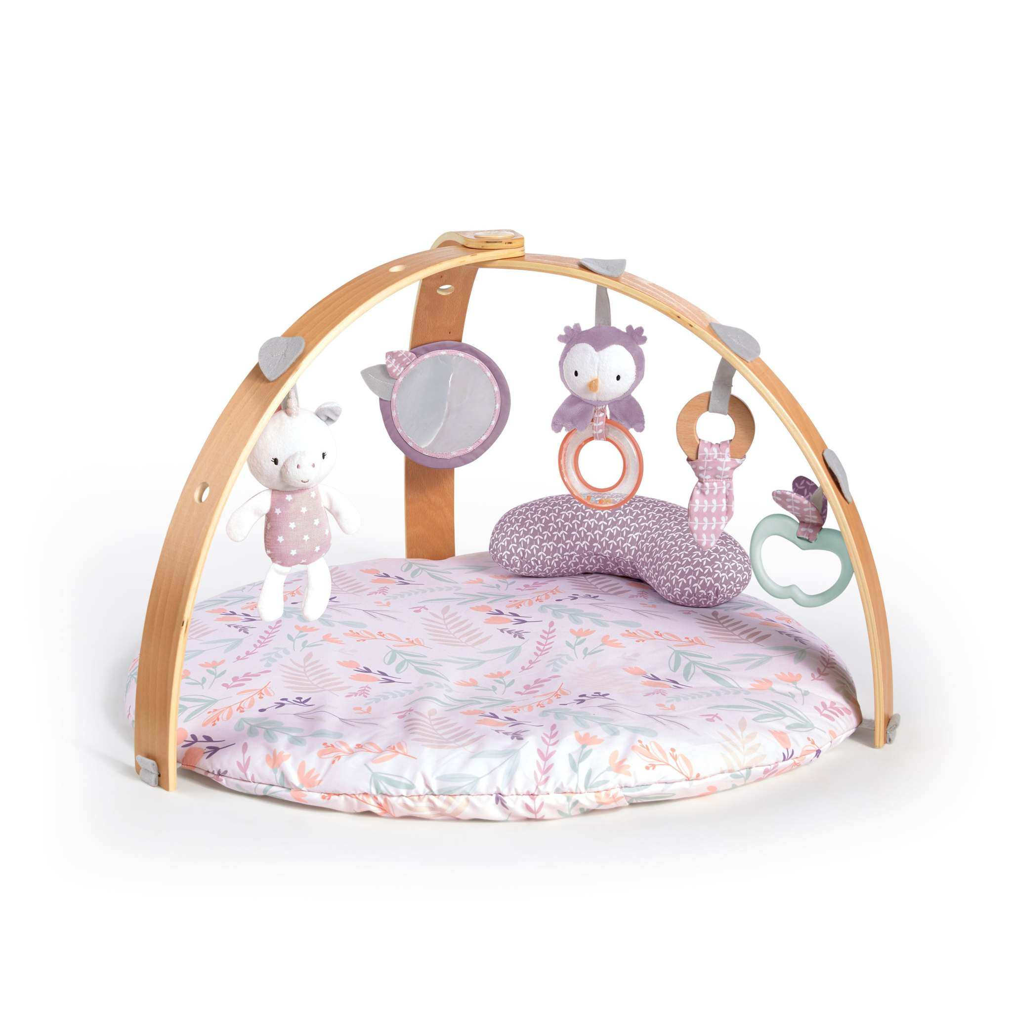 Ingenuity Cozy Spot reversible duvet activity gym with plush mat and wooden toy bar for babies