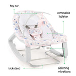 Ingenuity Keep Cozy 3-in-1 baby bouncer rocker with neutral design and plush elephant toy