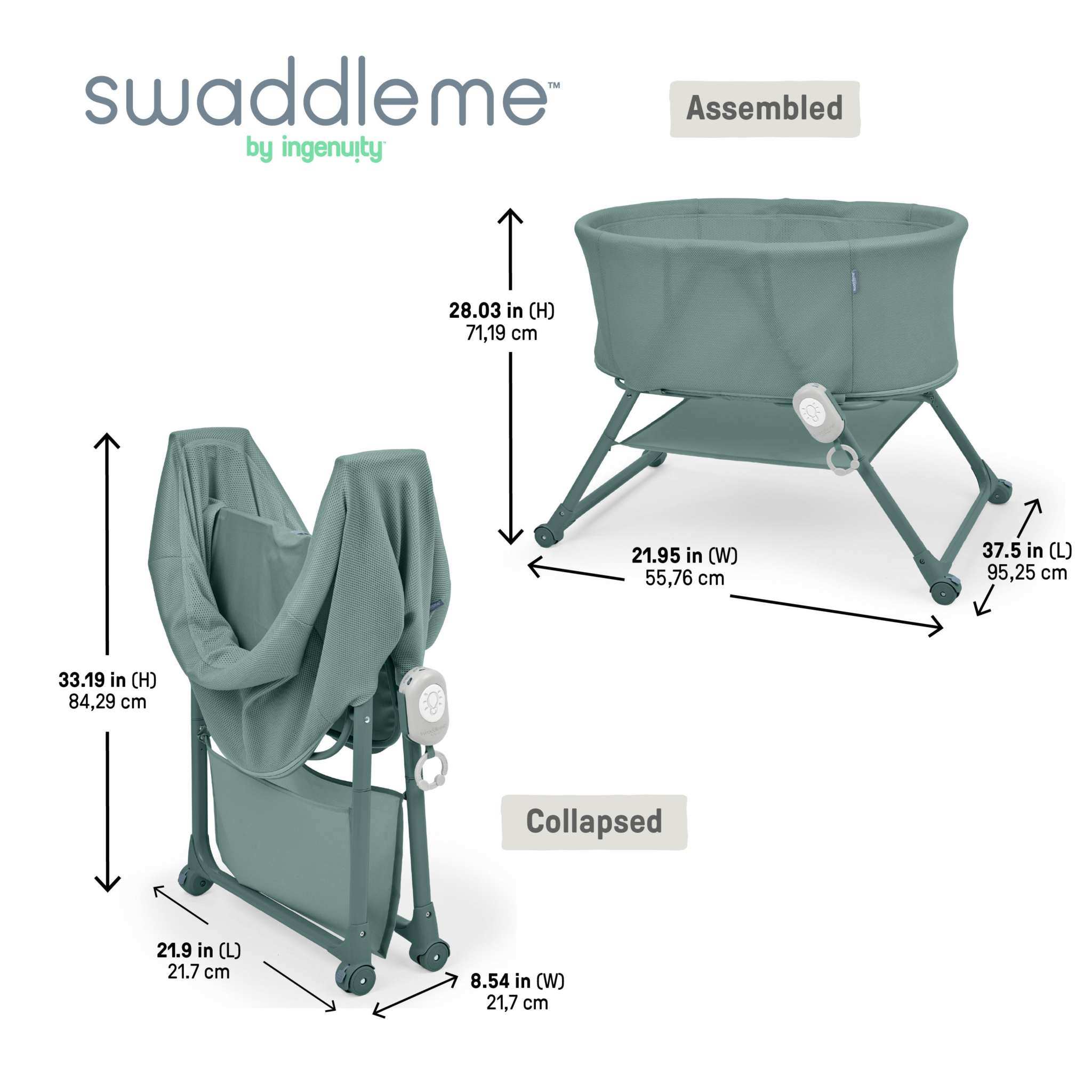 Ingenuity Snooze & Stow easy-folding bassinet with soothing sound light vibration