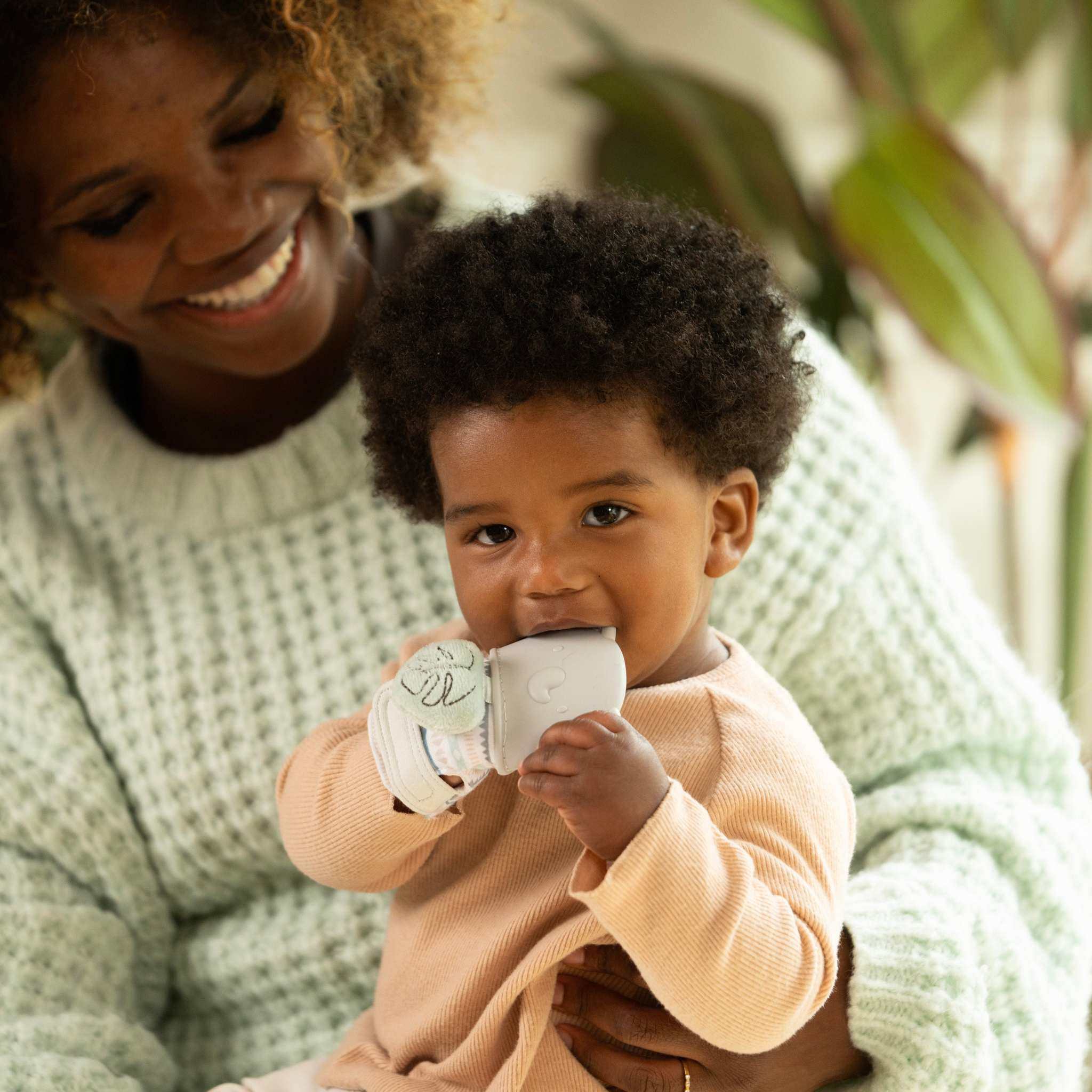 Elephant-shaped Ingenuity Van teething mitt and rattle for babies