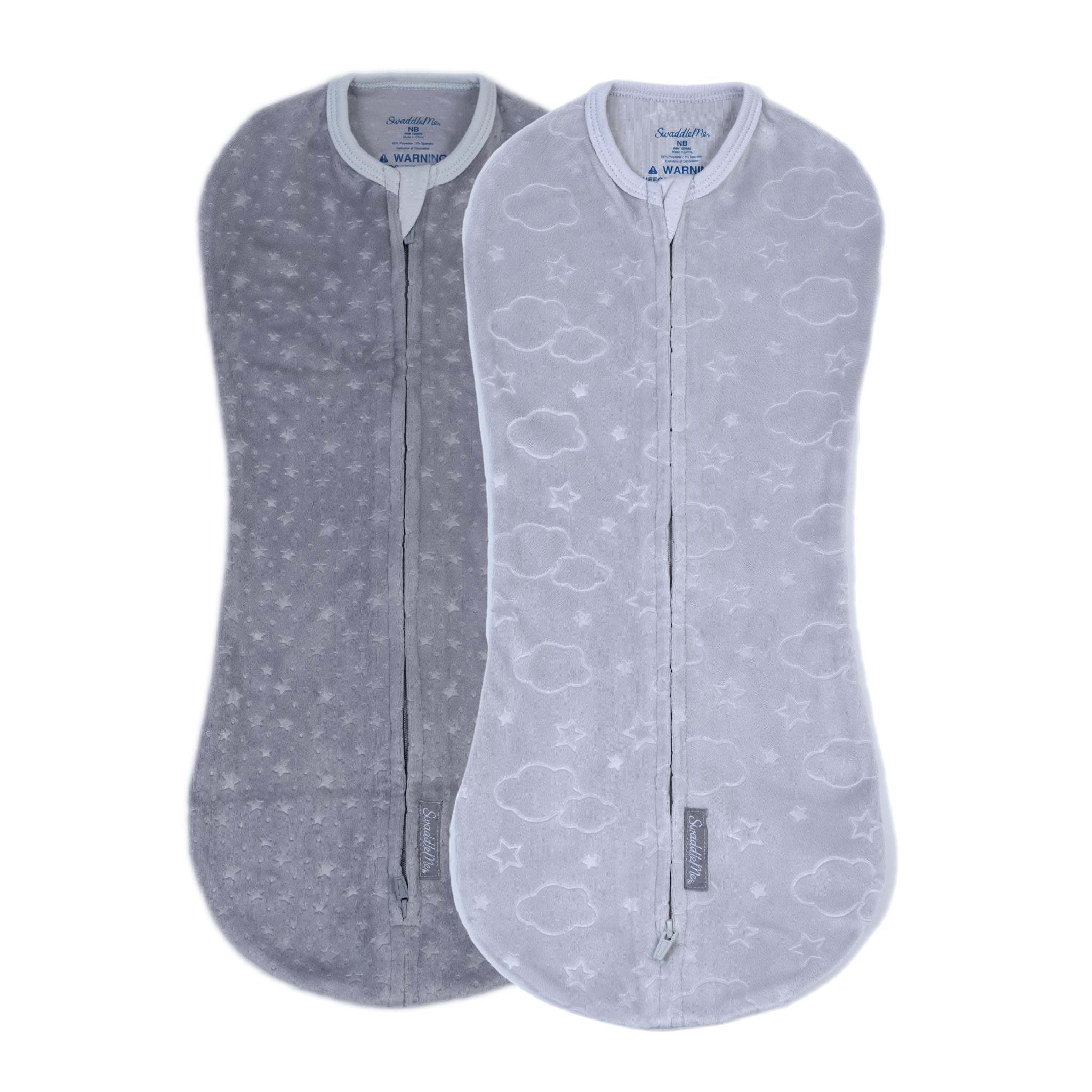 Ingenuity Velboa Pod - Clouds & Stars swaddle for newborns, snug fit, gray and white design.