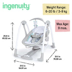 Ingenuity ConvertMe Swing-2-Seat portable baby swing with foldable design and plush bear toy