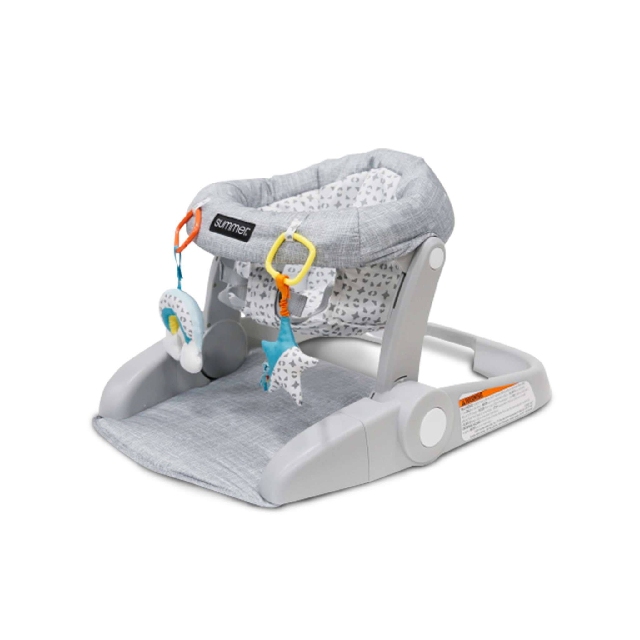 Heather gray Learn-to-Sit 2-position baby seat with toys