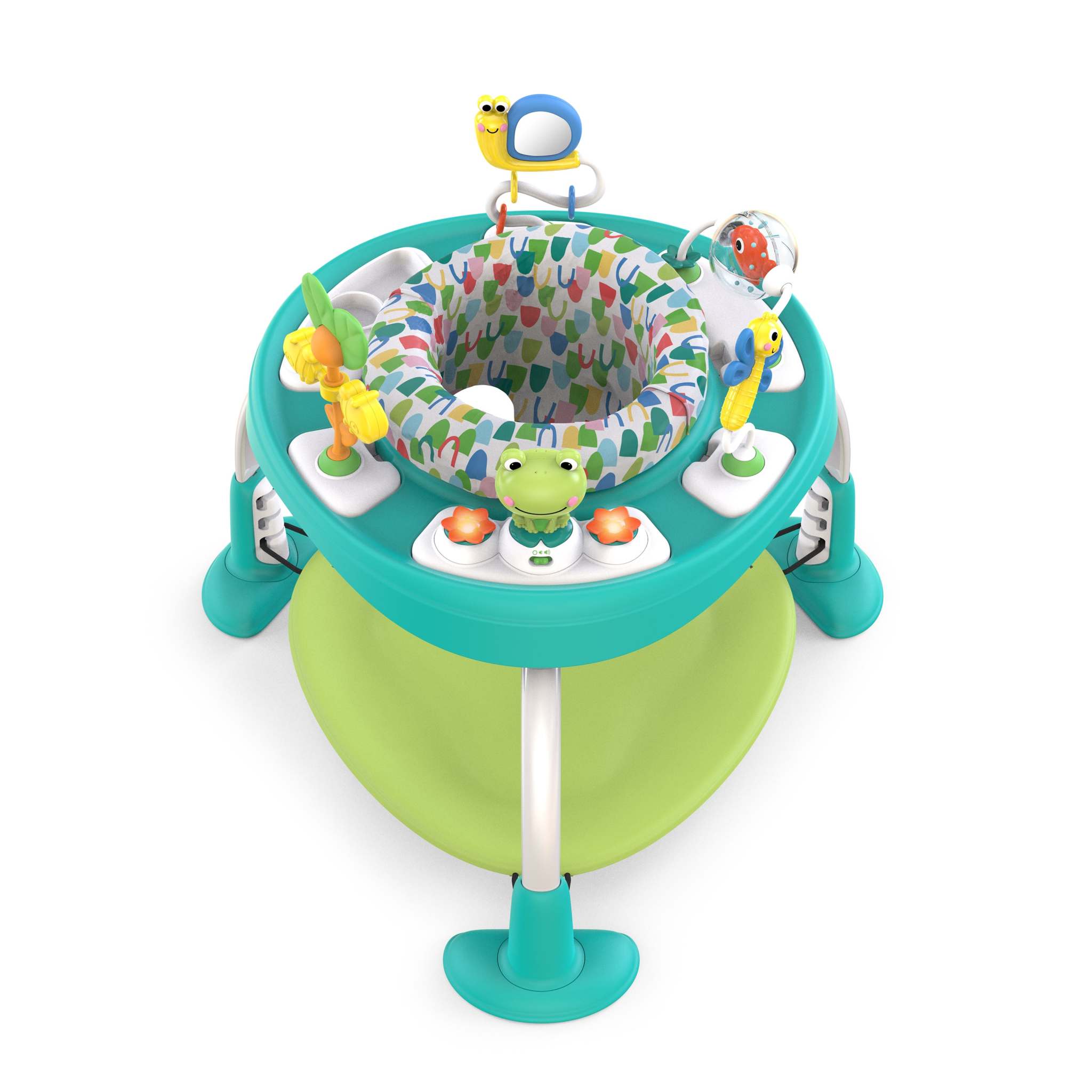 Bright Starts Bounce Bounce Baby 2-in-1 Activity Jumper and Table with pond-themed toys and electronic frog station