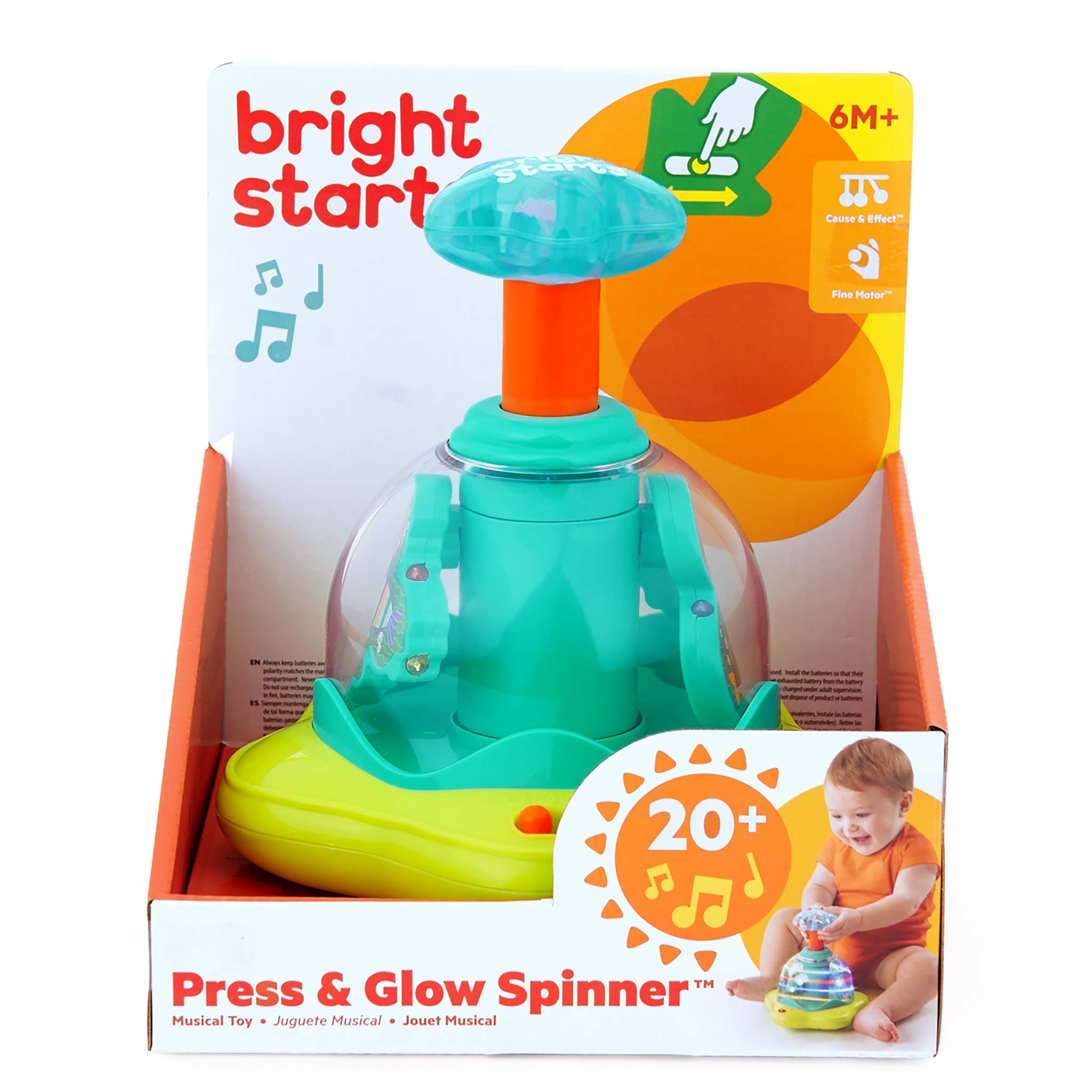 Bright Starts Press & Glow Spinner baby toy with spinning lights and melodies for infants 6 months and up