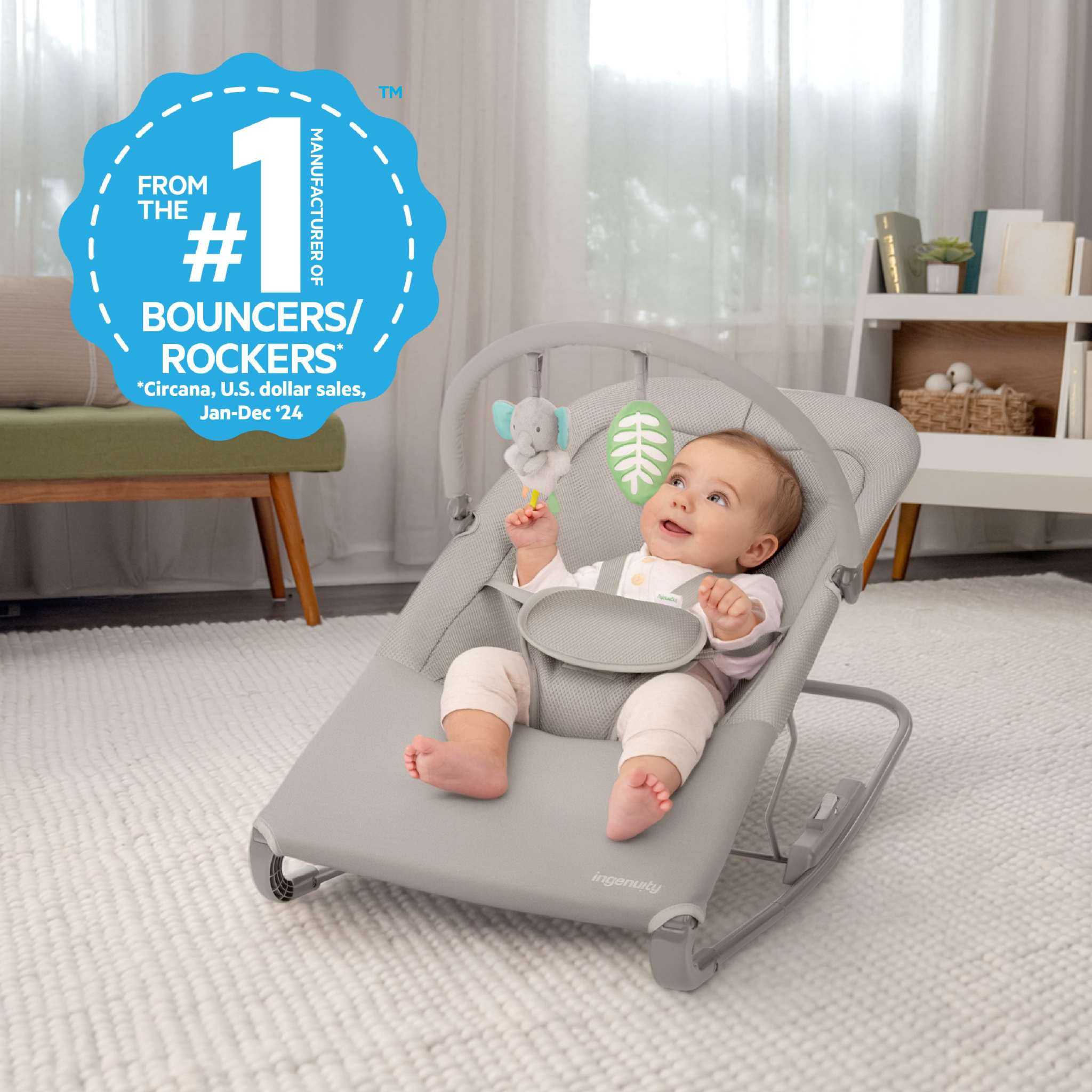 Nestle vibrating rocker with breathable mesh seat and toy bar