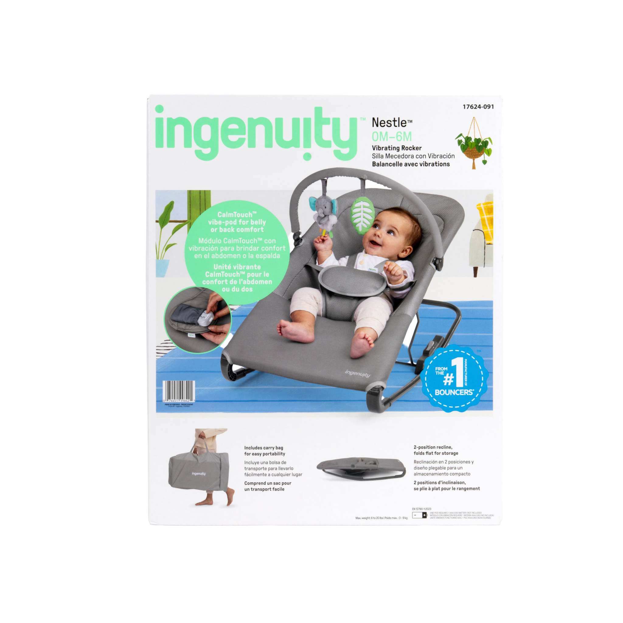 Nestle Vibrating Rocker lightweight baby rocker with toys and harness