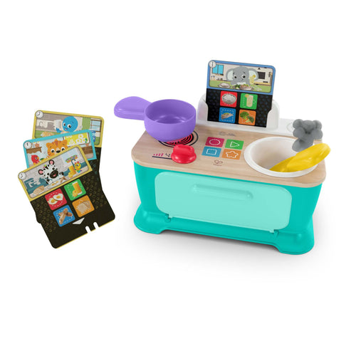 Baby Einstein Magic Touch interactive wooden toy kitchen with cards and cooking accessories for pretend play