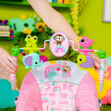 Bright Starts Pink Paradise Vibrating Baby Bouncer with toys and harness