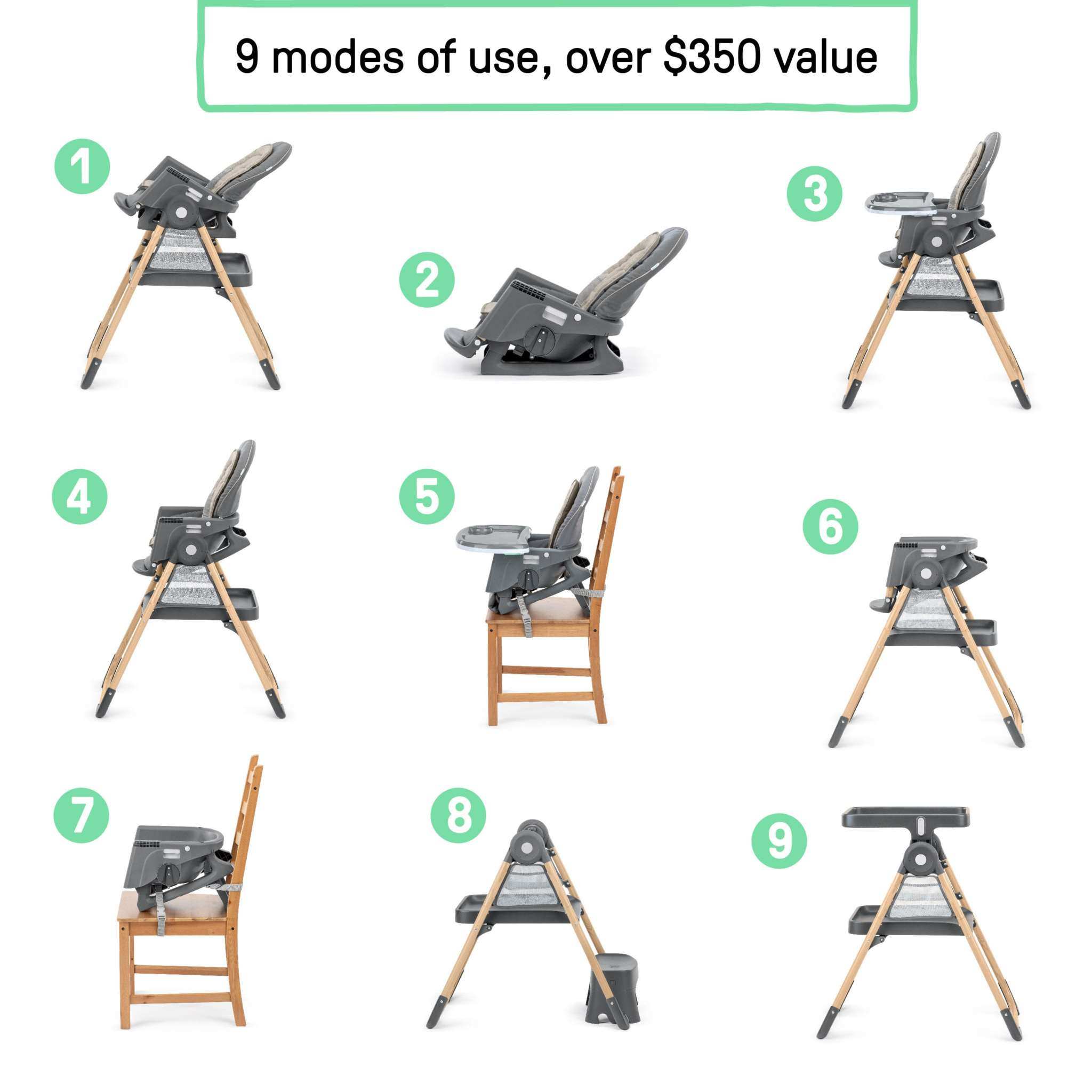 Ingenuity Proper Positioner Create Up multi-mode folding high chair for babies and toddlers