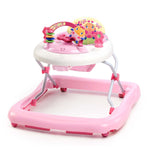 Bright Starts JuneBerry Walk-A-Bout Walker in pink with removable electronic toy, adjustable height, and high seat back for baby girls
