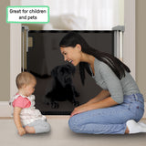 Baby and dog gate with black mesh, Thruway 52W Series, for doorways up to 52 inches, with auto-lock technology.