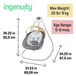 Ingenuity SimpleComfort Compact Soothing Swing with rotating wooden toy bar and 6-speed settings