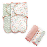 Ingenuity Farewell Fuss Adjustable Easy-Wrap Baby Swaddle 2 Pack - Posy & Comfy Bundle 2-Pack Multi-Use Swaddle Blanket Set - Posy