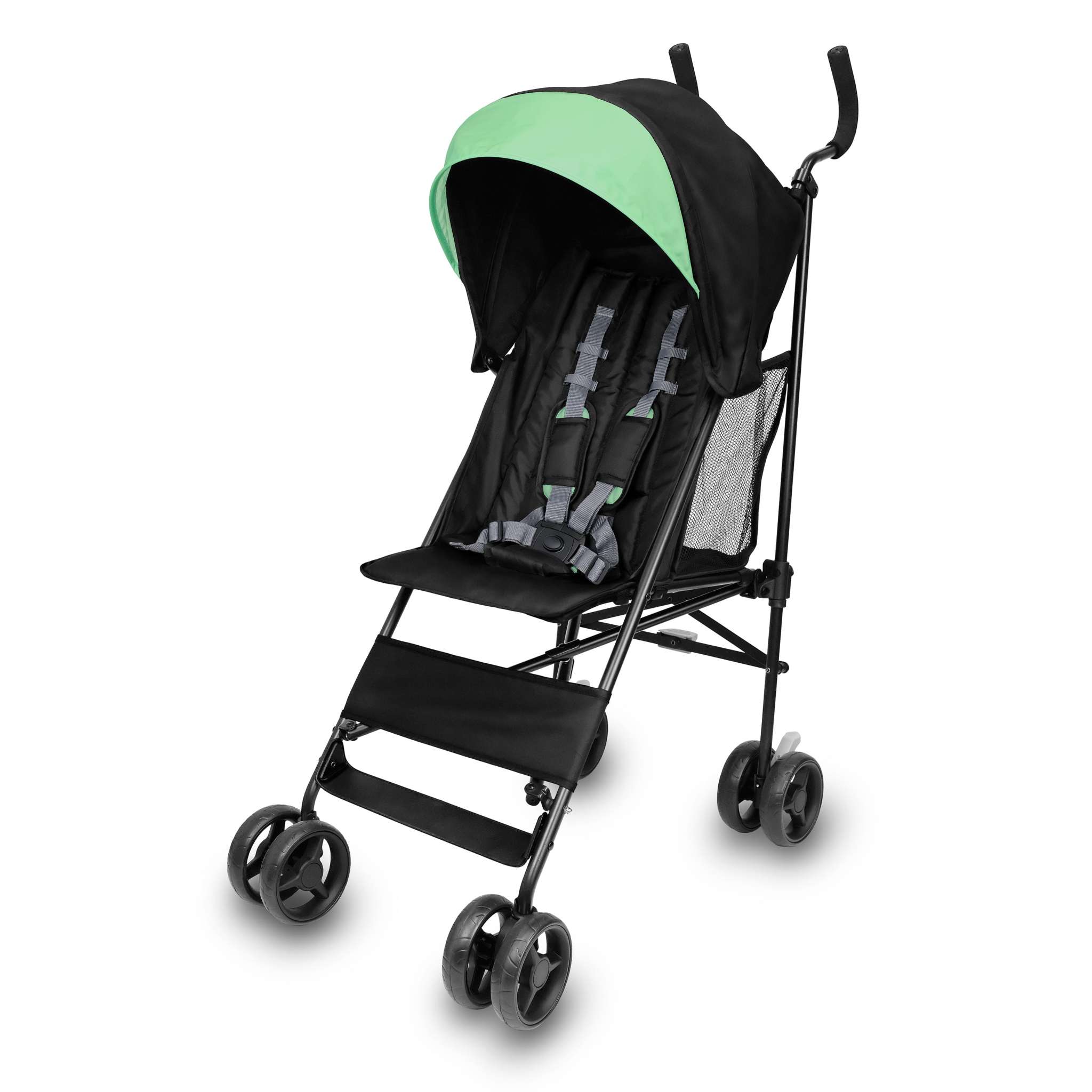Lightweight Smooth Stroll Convenience Stroller in black folded upright