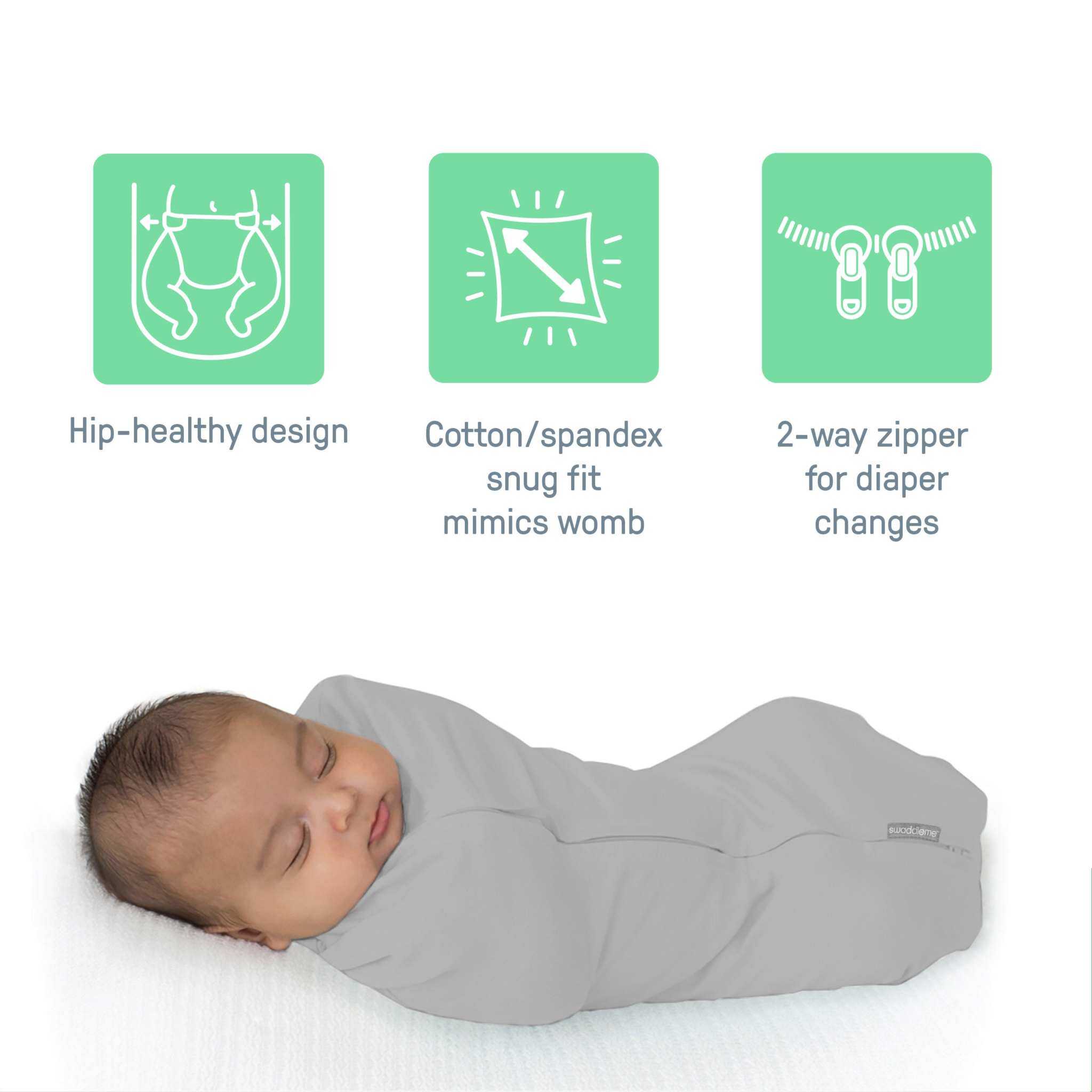 SwaddleMe by Ingenuity newborn swaddle pod with two-way zipper
