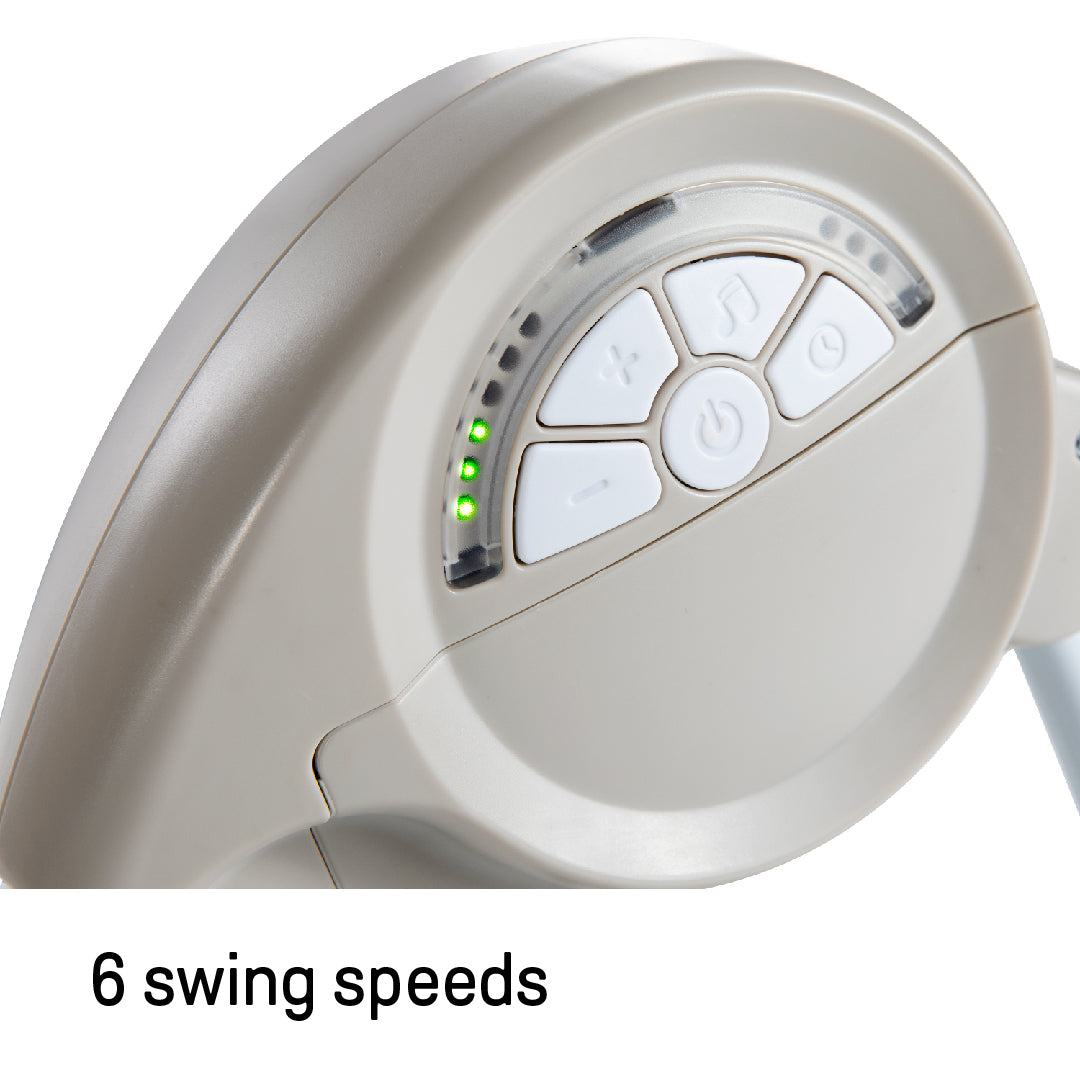 Ingenuity Soothe 'n Delight Portable Swing in Cozy Kingdom fashion with plush seat and toy bar