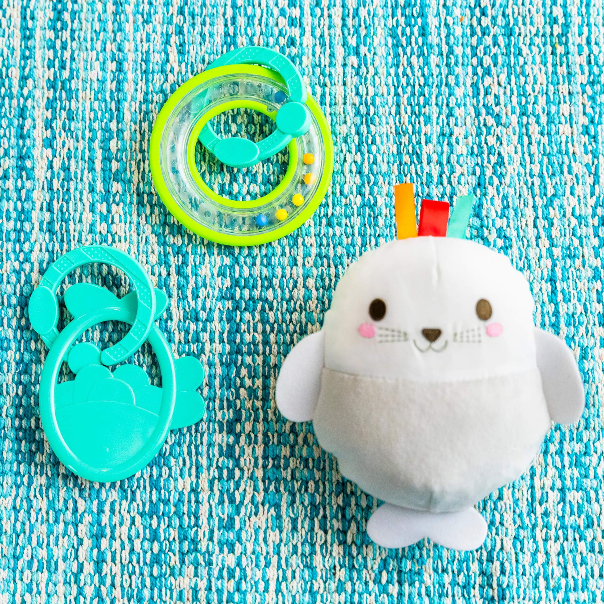 Bright Starts Tummy Time Prop & Play polar bear mat with toys and prop pillow for baby development