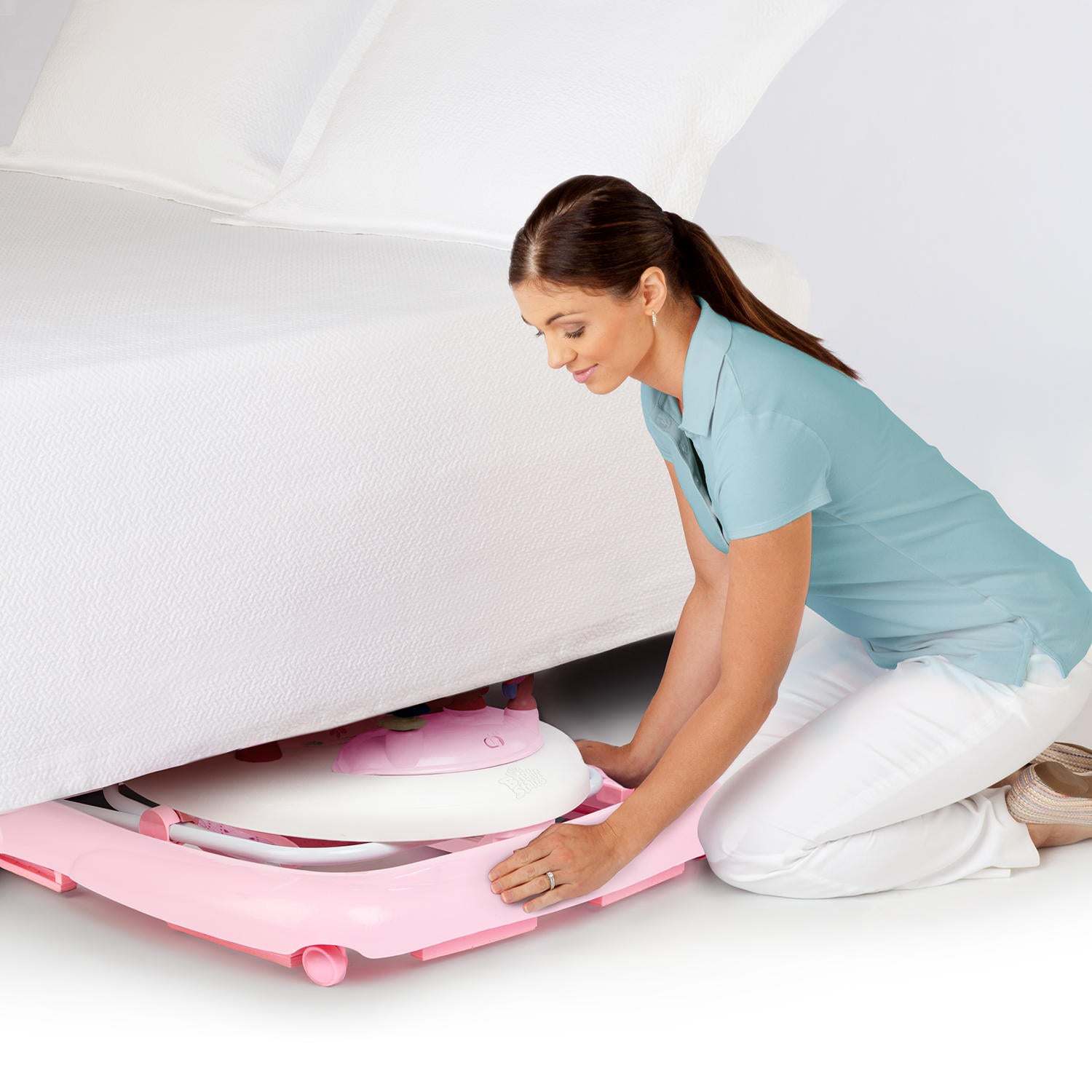 Bright Starts Pretty in Pink JuneBerry Walk-A-Bout Walker for baby girls with removable electronic toy, adjustable height, and high seat back