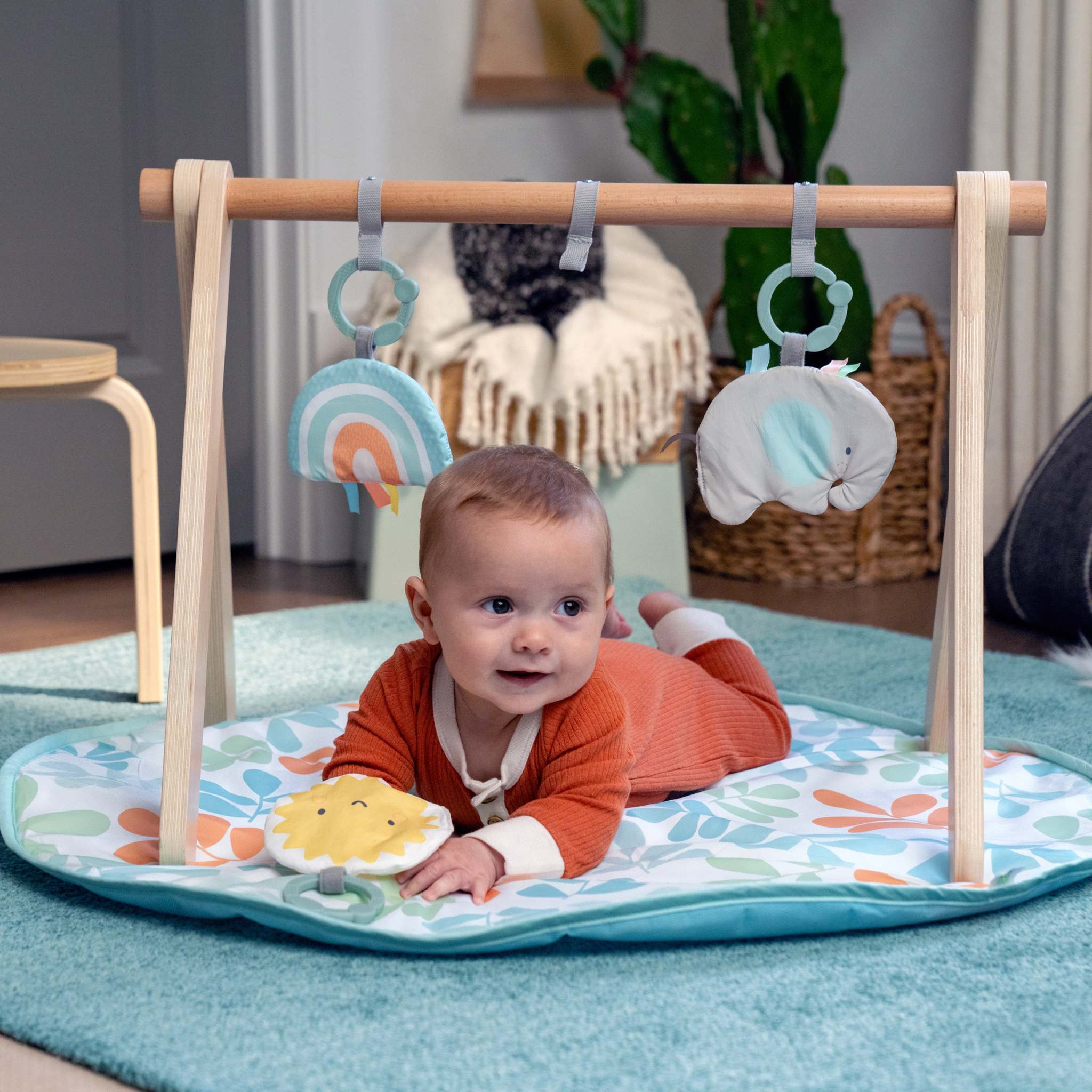 baby with sun valley wooden toy arch & play mat