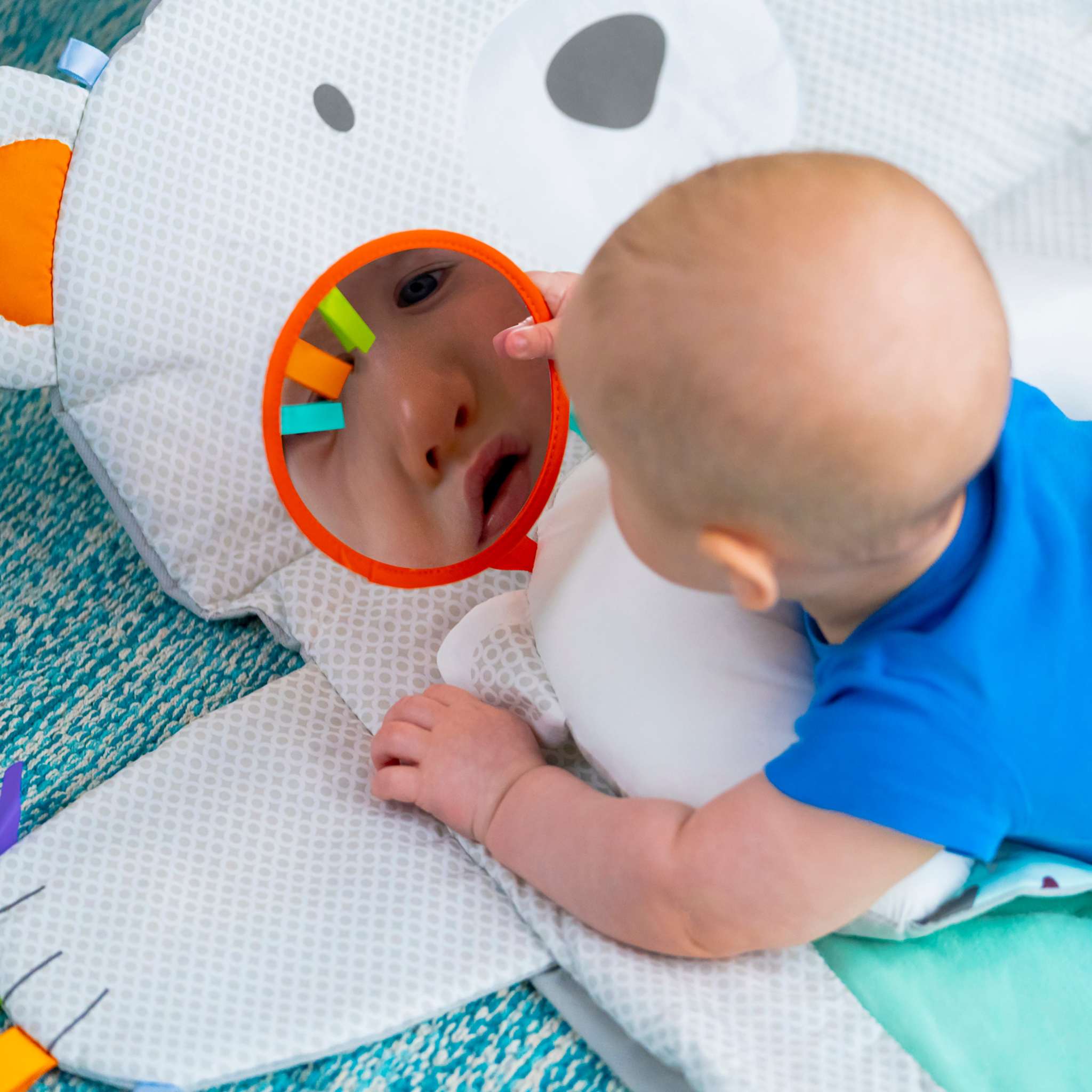 Bright Starts Tummy Time Prop & Play polar bear mat with prop pillow and detachable toys for baby playtime