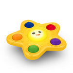 Baby light up suction cup pop it spinning toy with colorful bubble poppers and glowing starfish face for sensory and motor skill development