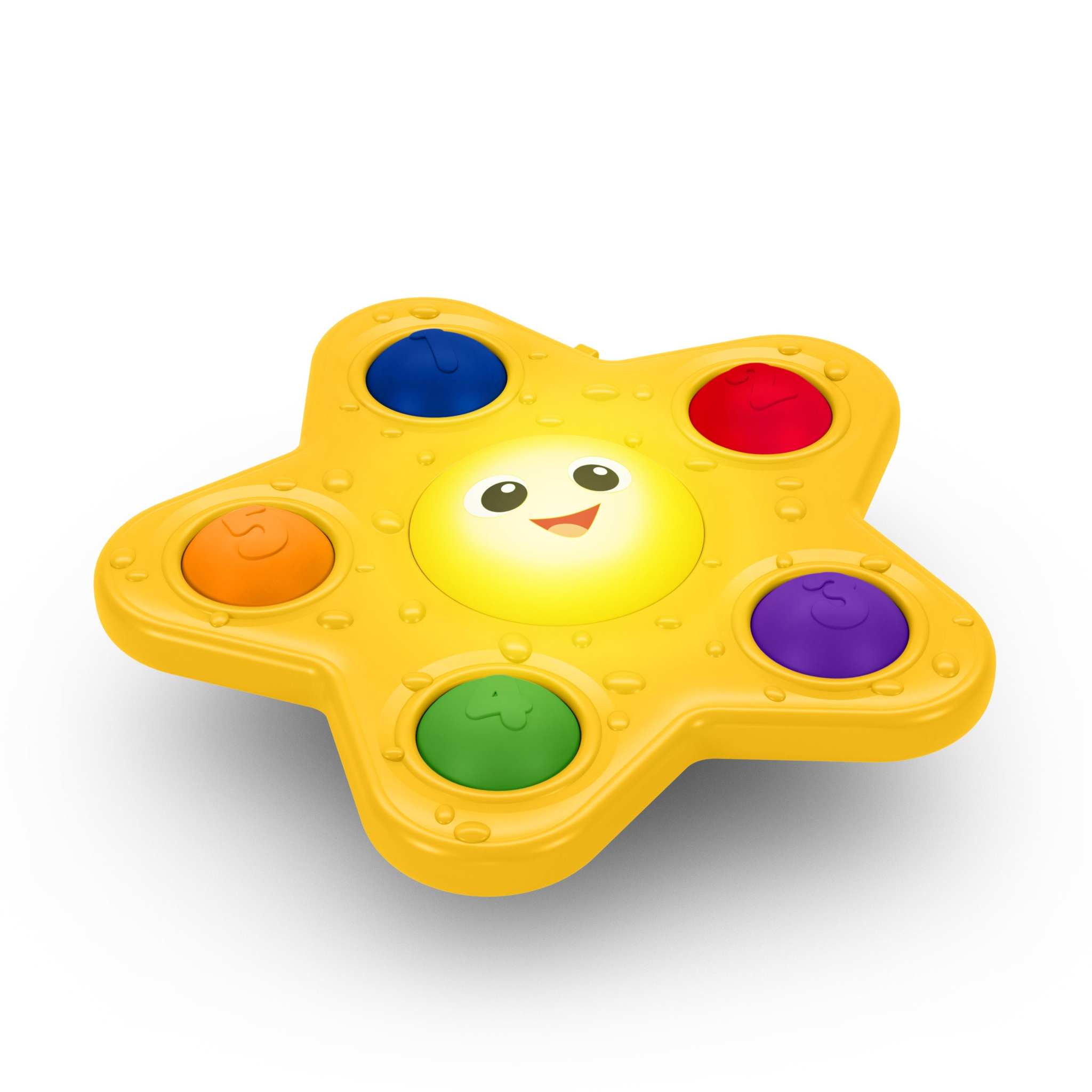 Baby light up suction cup pop it spinning toy with colorful bubble poppers and glowing starfish face for sensory and motor skill development