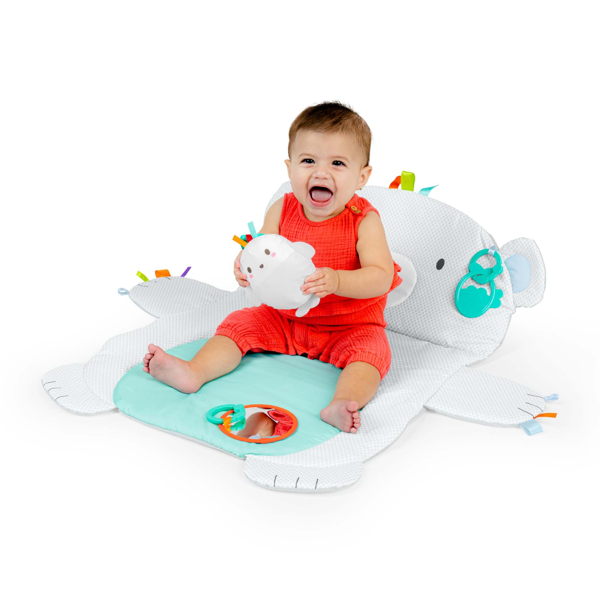 Bright Starts Tummy Time Prop & Play polar bear mat with toys and support pillow for baby play and development