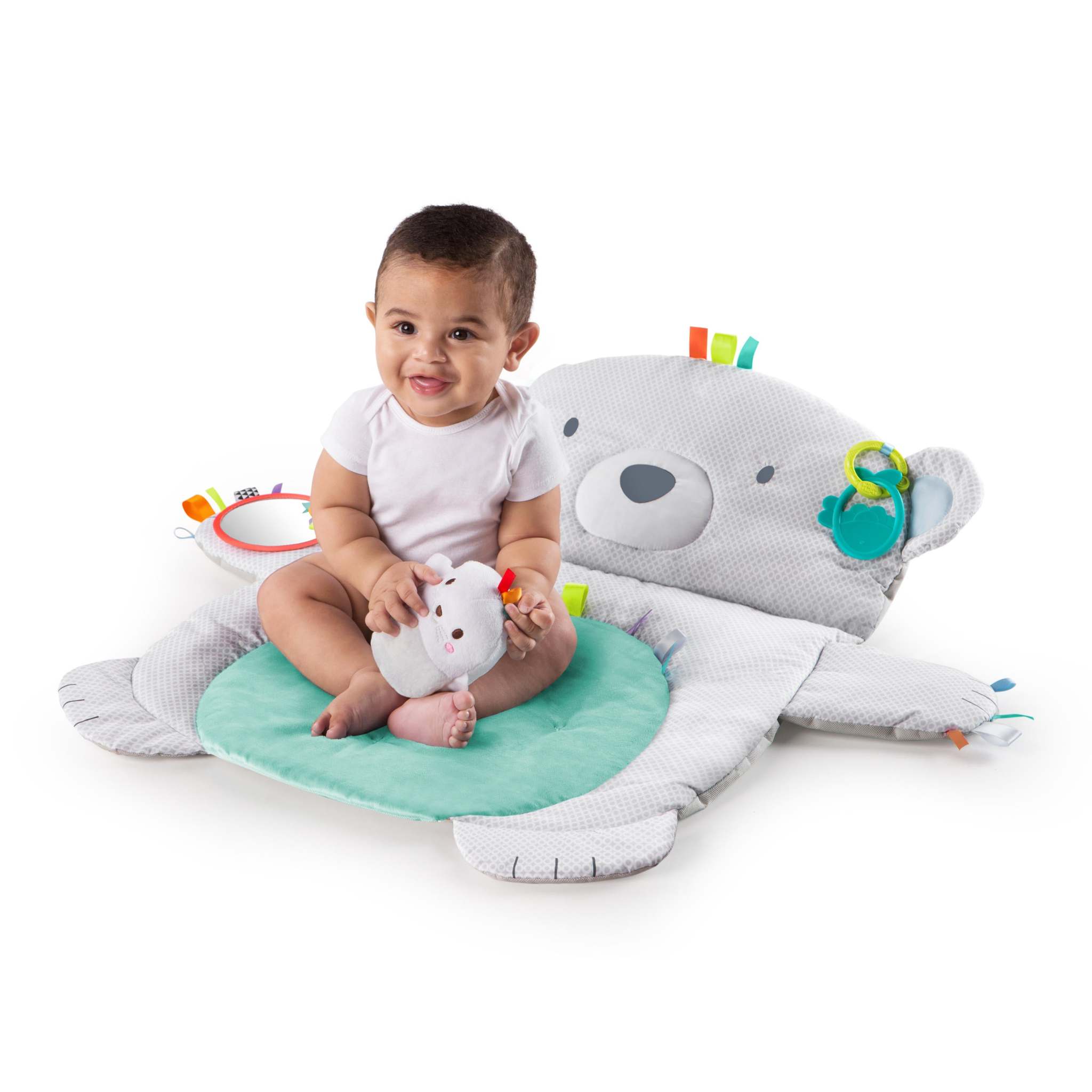 Bright Starts Tummy Time Prop & Play polar bear mat with prop pillow and detachable toys for baby development and comfort